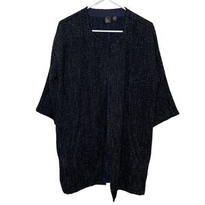 The Fisher Project Womens Boucle Jacket M Navy Open Front 3/4 Sleeve Collarless